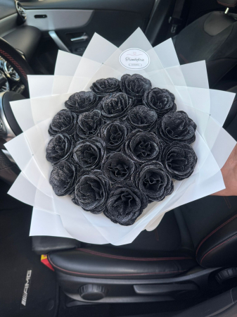 Trandafiri Sclipici - Buchet Trandafiri Imperiali Negru Cu Sclipici