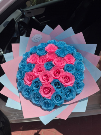 Trandafiri Sclipici - Buchet Trandafiri Imperiali Roz Bombon-Albastru cu Sclipici Model 1