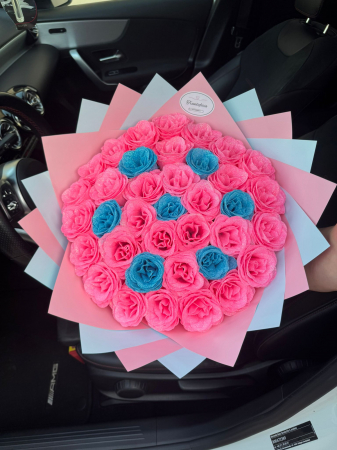 Trandafiri Sclipici - Buchet Trandafiri Imperiali Roz Bombon-Albastru cu Sclipici Model 2