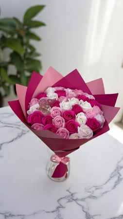 Buchete Trandafiri Sapun - Buchet Trandafiri Roz-Alb-Roz inchis