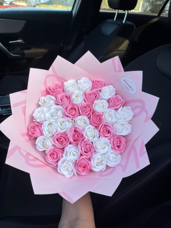Buchete Trandafiri Sapun - Buchet Trandafiri Roz-Alb