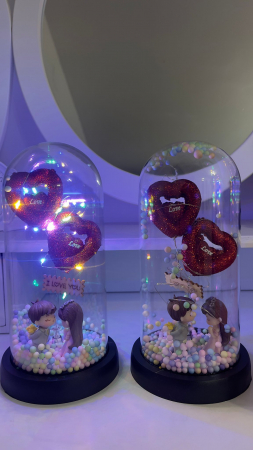 Aranjamente Florale - Inimioare în Cupolă de Plastic cu Lumină LED