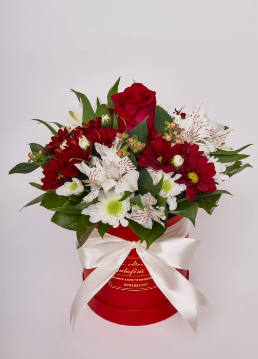 Aranjament floral cilindric roșu aprins ” varianta 2 din 3” [2]