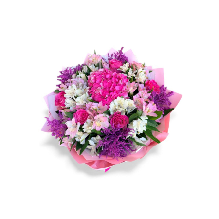 Aranjament floral ce contine hortensie, trandafiri, solidago și alstroemeria. [2]