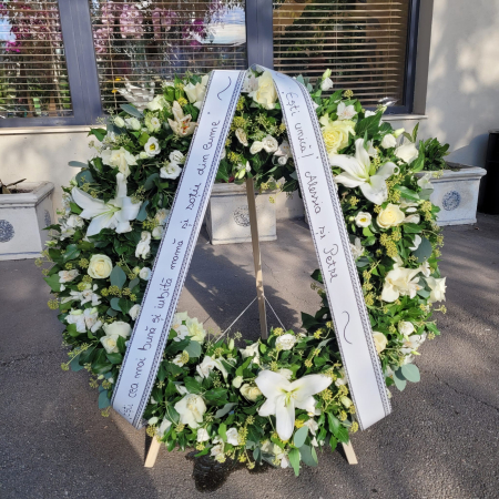 Funerare - Coroană flori white 95cm