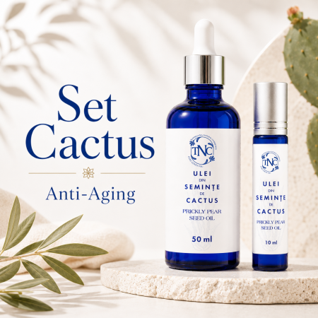 Uleiuri Cosmetice - Set Cactus Anti-Aging - Ulei Cactus 50 ml + Cactus Roll-On 10 ml