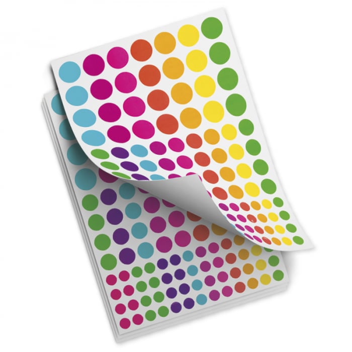 Buline colorate autoadezive, dimensiuni și culori diferite, pe coală A4, 464 bucăți [1]