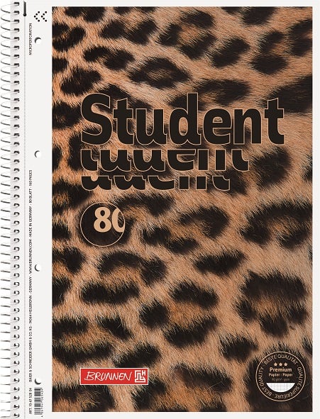 Caiet cu spirală ”Animal”, A4, matematică, 90 g/mp, 80 file, copertă cu imitație blană leopard, calitate Premium [1]