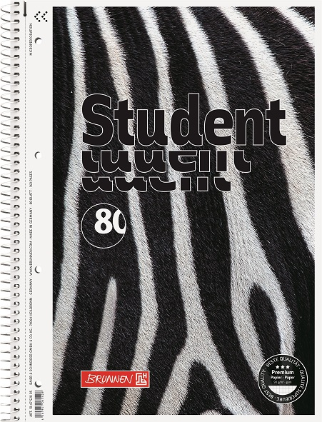 Caiet cu spirală ”Zebră”, A4, matematică, 90 g/mp, 80 file, copertă cu imitație blană zebră, calitate Premium [1]