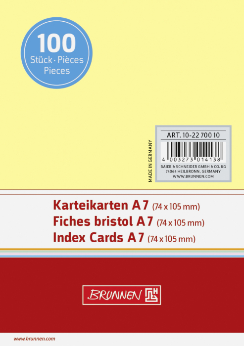 Cartonașe pentru exersare, galbene, neliniate, format A7 [1]