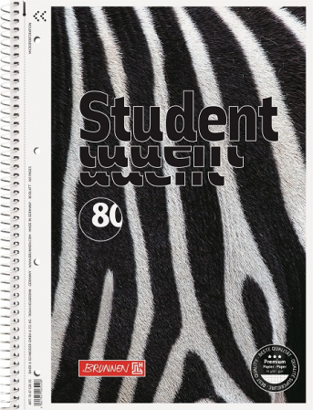Caiet cu spirală ”Zebră”, A4, matematică, 90 g/mp, 80 file, copertă cu imitație blană zebră, calitate Premium [0]