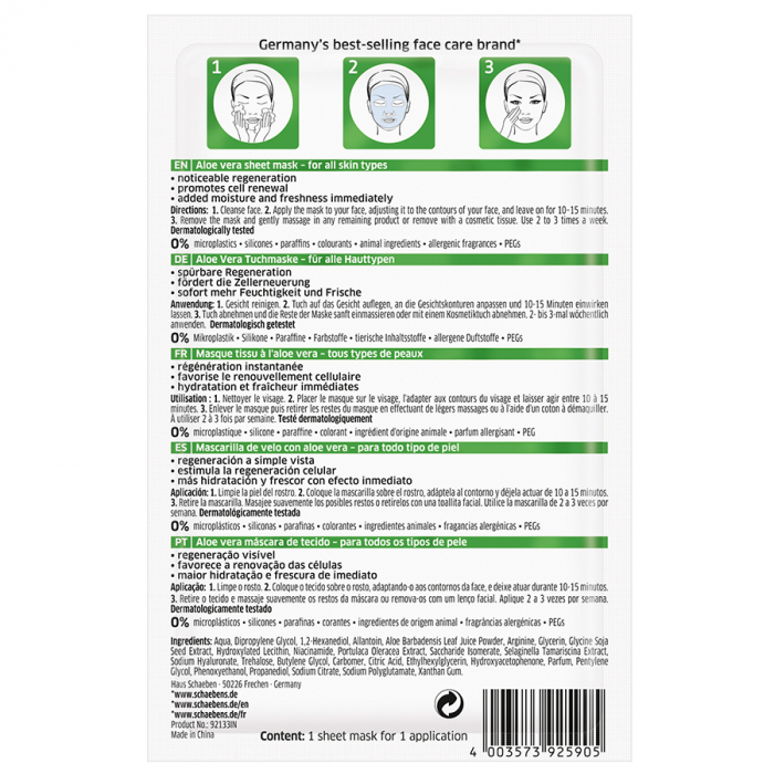 Aloe Vera Delight: Îmbrățișează răsfățul hrănitor al Măștii Șervețel Schaebens! [2]