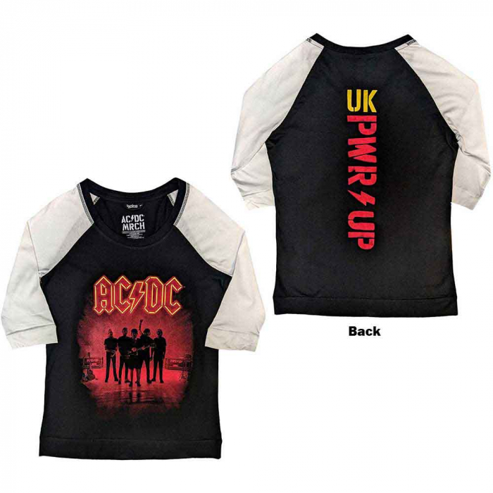AC/DC Ladies Raglan T-Shirt: PWR-UP UK (Back Print) [1]