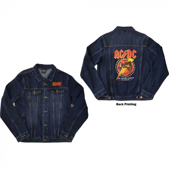 AC/DC Unisex Denim Jacket: About To Rock (Back Print) [1]