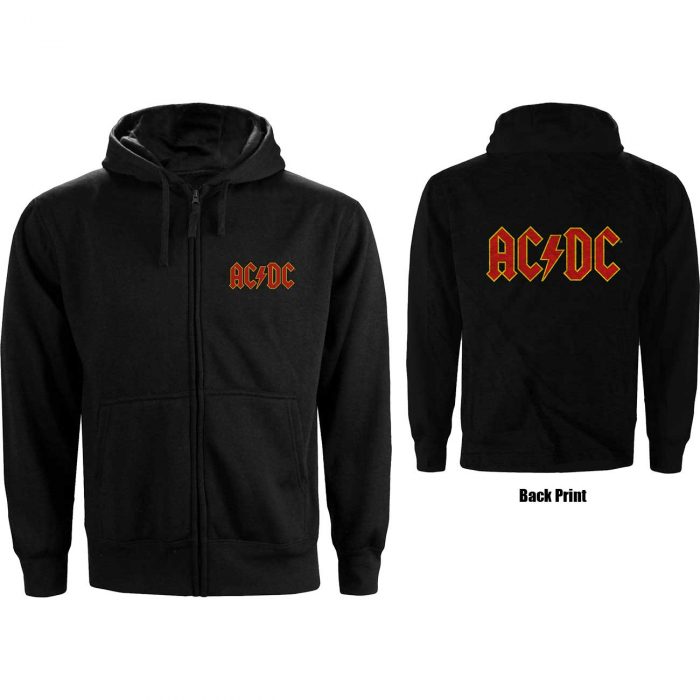 AC/DC Unisex Zipped Hoodie: Logo (Back Print) [1]