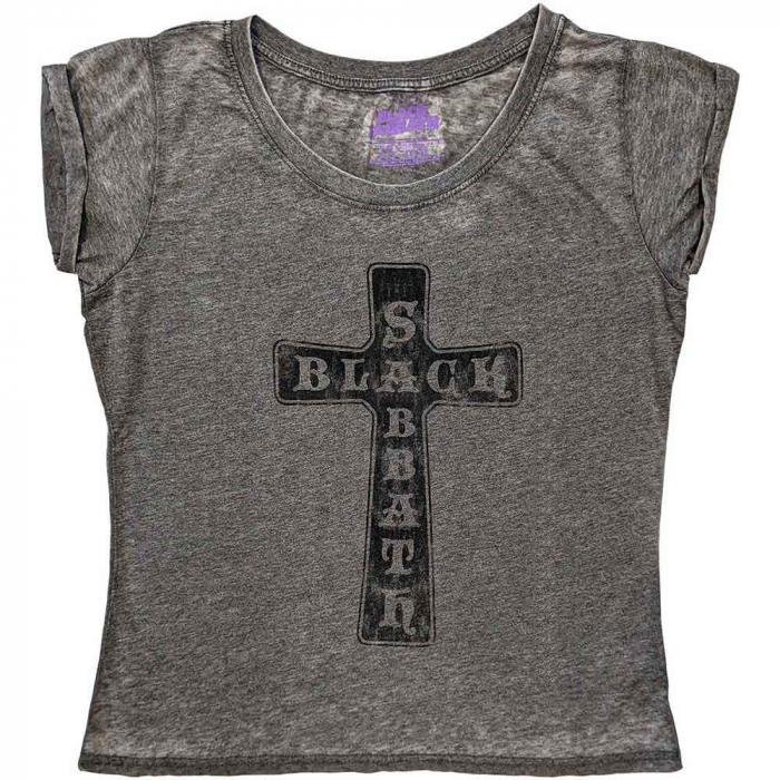 Black Sabbath Ladies T-Shirt: Vintage Cross (Burnout) [1]