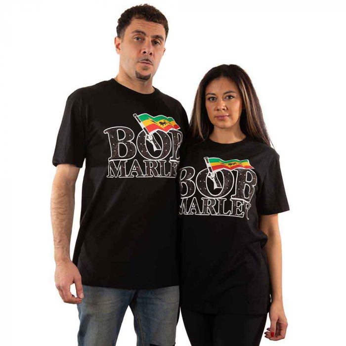 Bob Marley Unisex T-Shirt: Flag Logo (Embellished) [1]