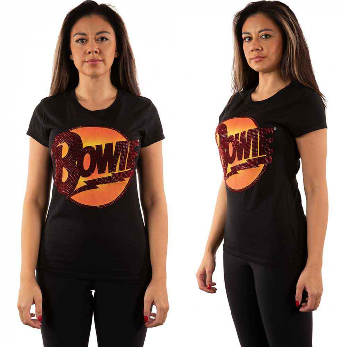 David Bowie Ladies T-Shirt: Diamond Dogs Logo (Embellished) [1]