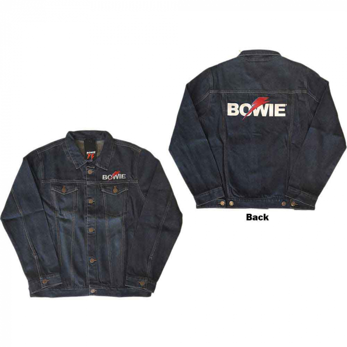 David Bowie Unisex Denim Jacket: Flash Logo (Back Print) [1]