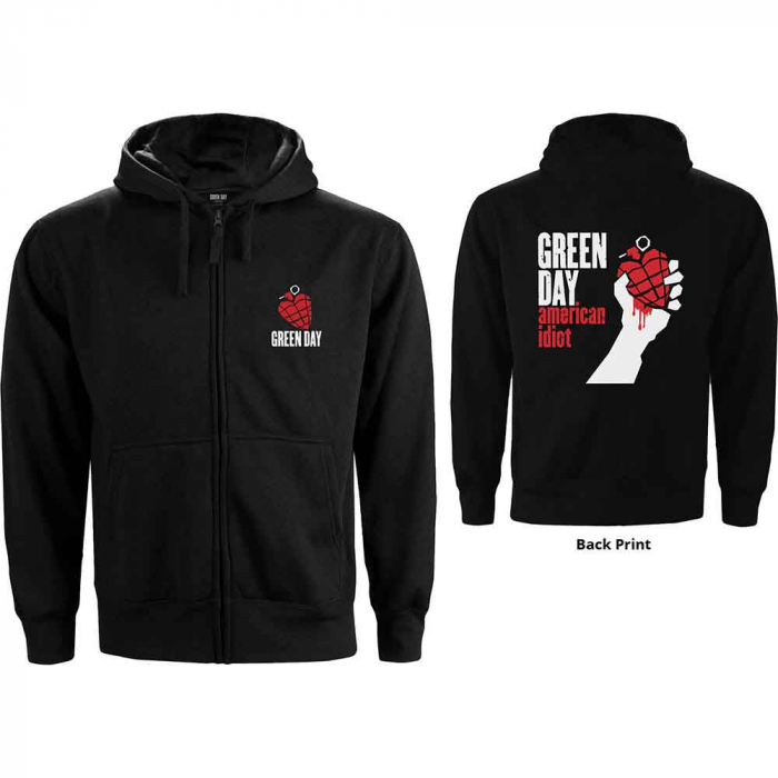 Green Day Ladies Zipped Hoodie: American Idiot (Back Print) [1]