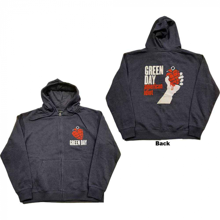 Green Day Unisex Zipped Hoodie: American Idiot (Back Print) [1]