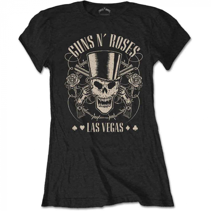 Guns N' Roses Ladies T-Shirt: Top Hat, Skull & Pistols Las Vegas [1]