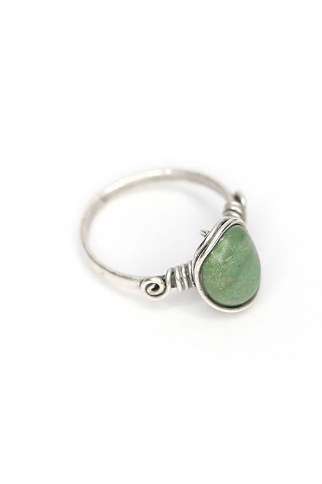 Inel handmade cu piatra rotunda - Verde Turcoaz [1]