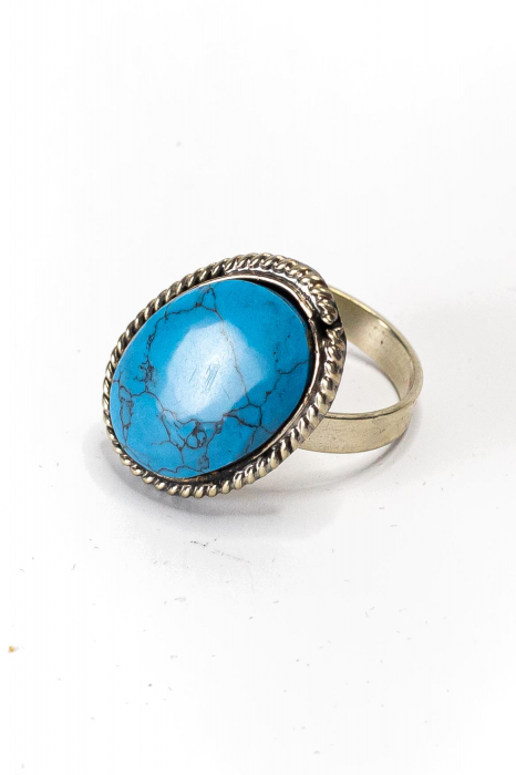 Inel oval cu piatra naturala - Cyan [2]