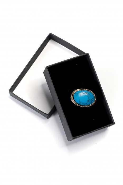Inel oval cu piatra naturala - Cyan [4]