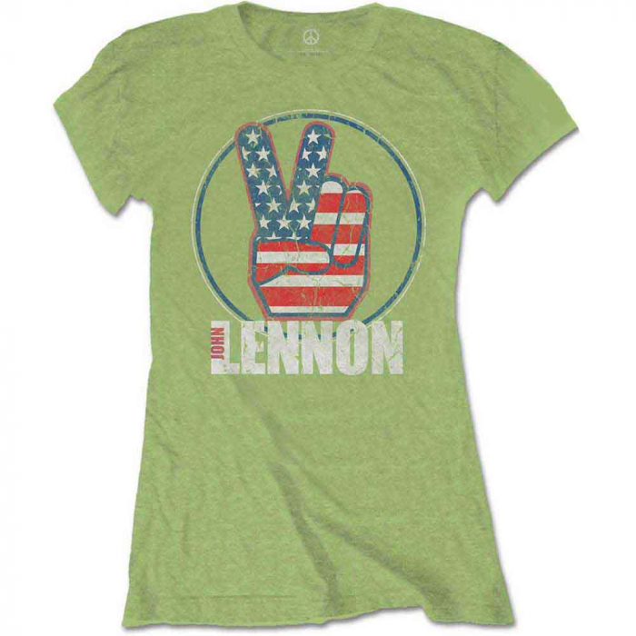 John Lennon Ladies T-Shirt: Peace Fingers US Flag [1]