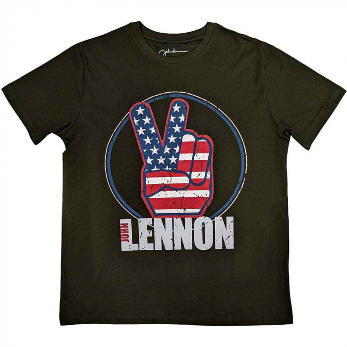 John Lennon Unisex T-Shirt: Peace Fingers US Flag [1]