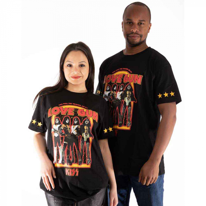 KISS Unisex T-Shirt: Love Gun Stars (Sleeve Print) [1]