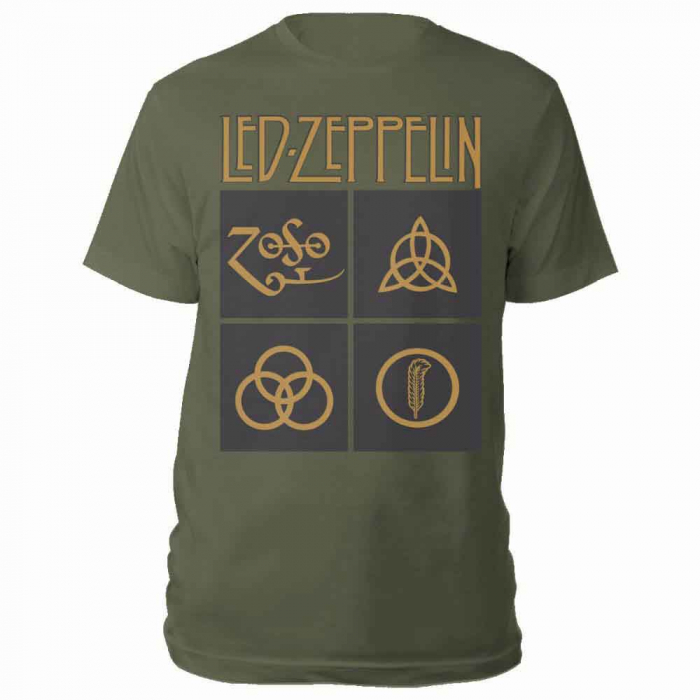 Led Zeppelin Unisex T-Shirt: Gold Symbols in Black Square [1]