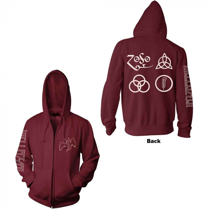 Led Zeppelin Unisex Zipped Hoodie: Symbols (Back Print) [1]