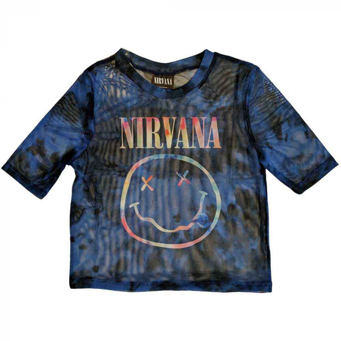 Nirvana Ladies Crop Top: Pastel Happy Face (Mesh) [1]