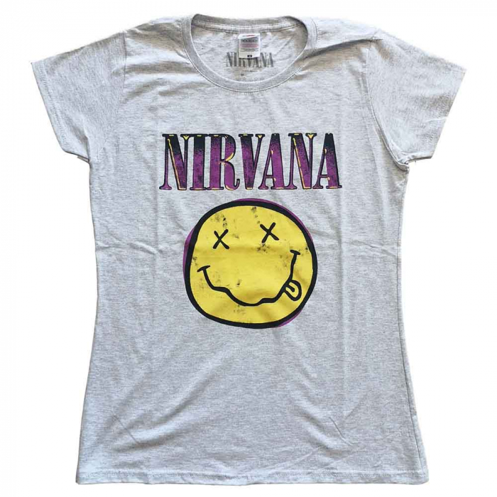 Nirvana Ladies T-Shirt: Xerox Happy Face Pink [1]