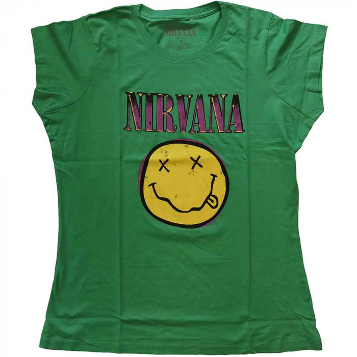 Nirvana Ladies T-Shirt: Xerox Happy Face Pink [1]