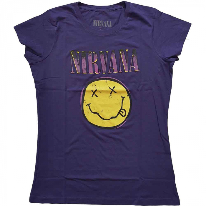 Nirvana Ladies T-Shirt: Xerox Happy Face Pink [1]