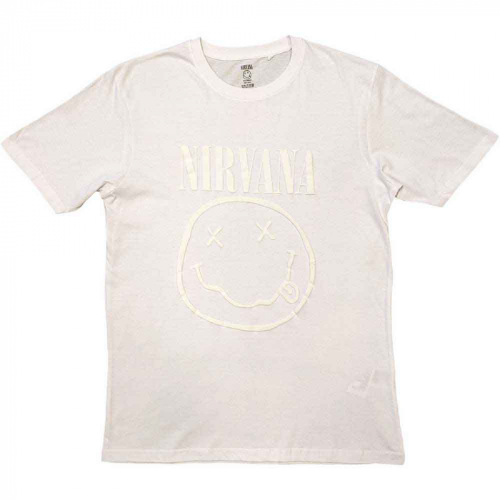 Nirvana Unisex Hi-Build T-Shirt: White Happy Face (White-On-White) [1]