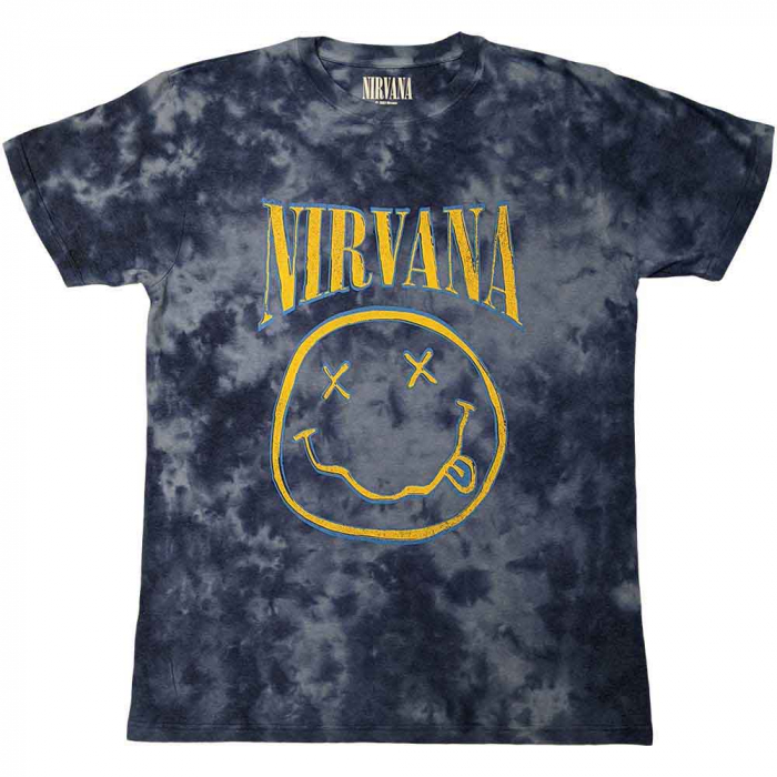 Nirvana Unisex T-Shirt: Happy Face Blue Stroke (Wash Collection) [1]