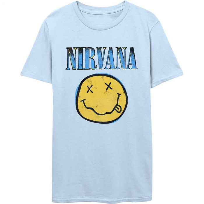 Nirvana Unisex T-Shirt: Xerox Happy Face Blue [1]