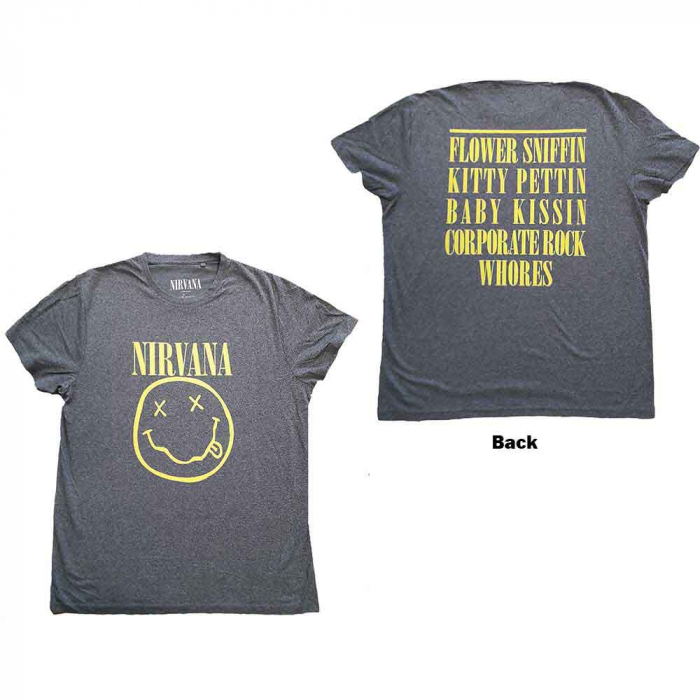 Nirvana Unisex T-Shirt: Yellow Happy Face (Back Print) [1]