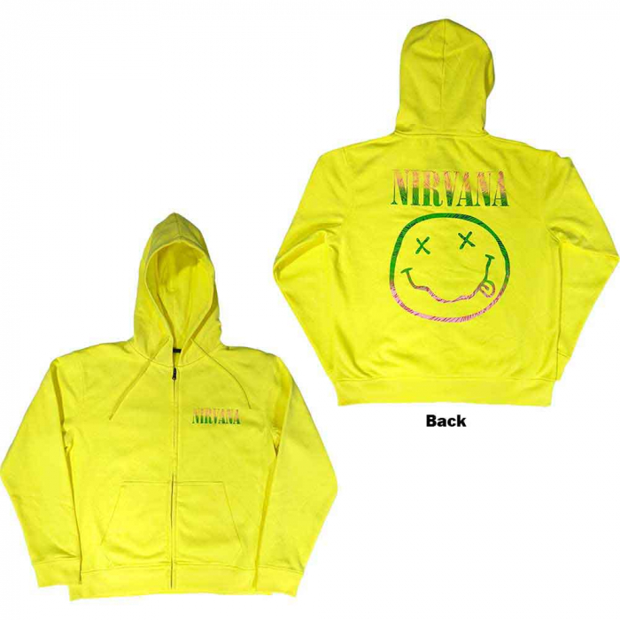 Nirvana Unisex Zipped Hoodie: Sorbet Ray Happy Face (Back Print) [1]