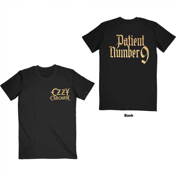 Ozzy Osbourne Unisex T-Shirt: Patient No. 9 Gold Logo (Back Print) [1]