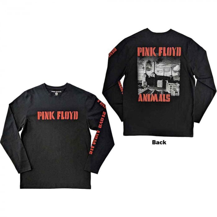 Pink Floyd Unisex Long Sleeve T-Shirt: Animals B&W (Back & Sleeve Print) [1]