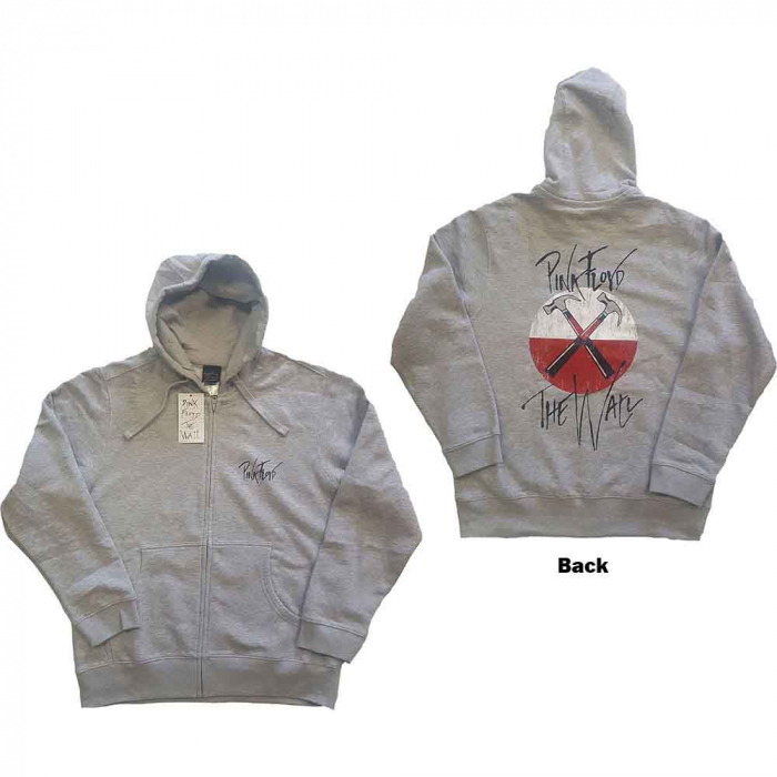Pink Floyd Unisex Zipped Hoodie: The Wall Faded Hammers Logo (Back Print) [1]