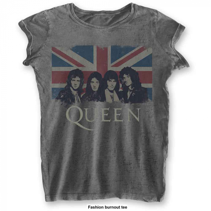 Queen Ladies T-Shirt: Vintage Union Jack (Burnout) [1]