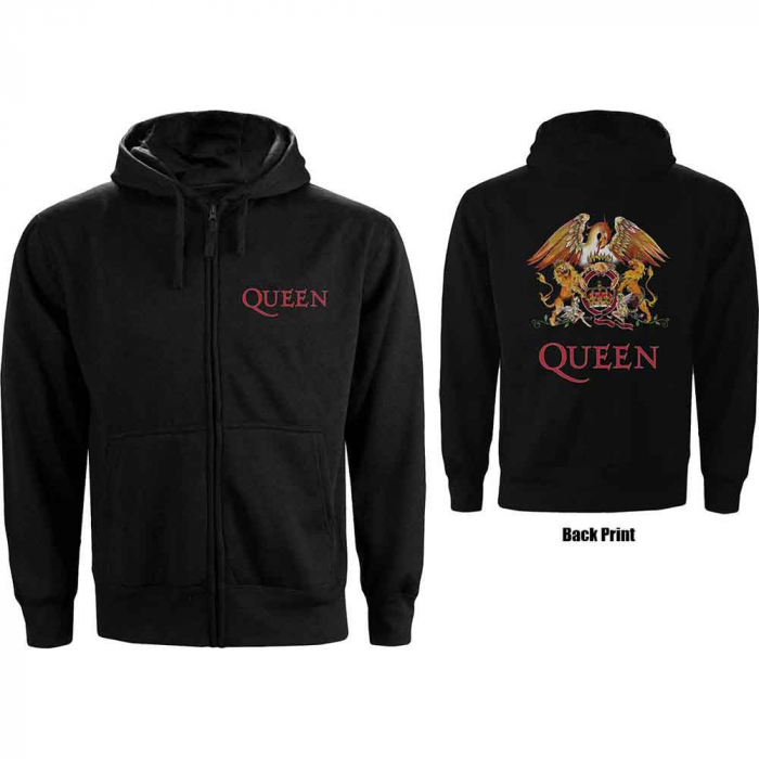 Queen Ladies Zipped Hoodie: Classic Crest (Back Print) [1]