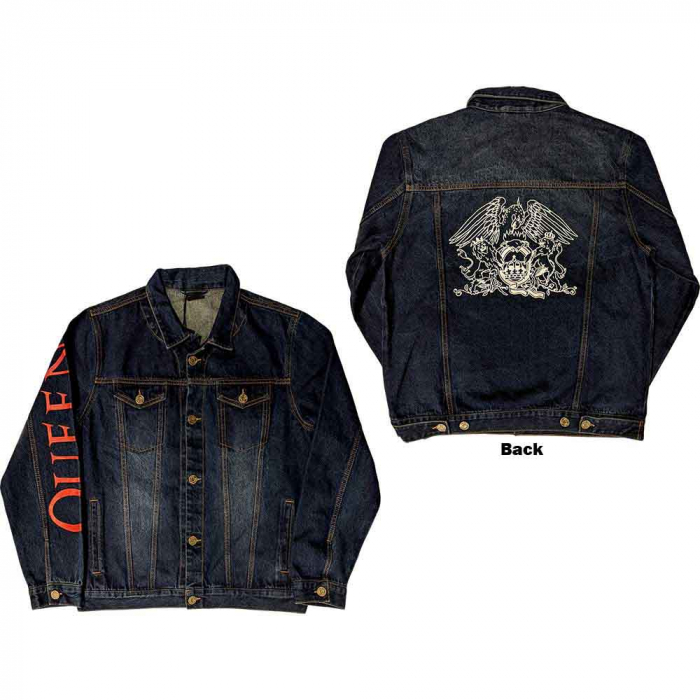Queen Unisex Denim Jacket: White Crest (Back Print) [1]