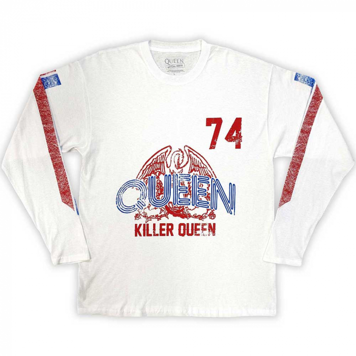 Queen Unisex Long Sleeve T-Shirt: Killer Queen '74 Stripes (Sleeve Print) [1]